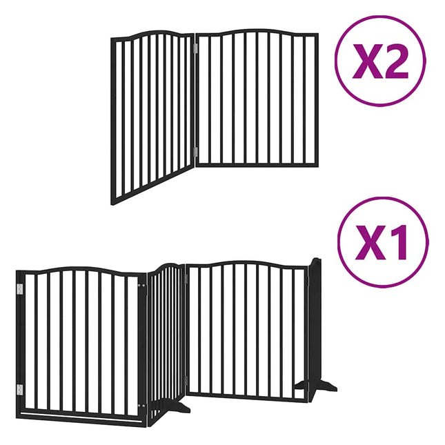 hundelåge med dør 8 paneler 640 cm foldbar poppeltræ sort