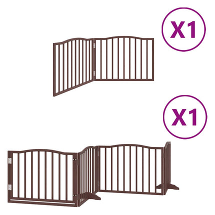 hundelåge med dør 6 paneler 480 cm foldbar poppeltræ brun