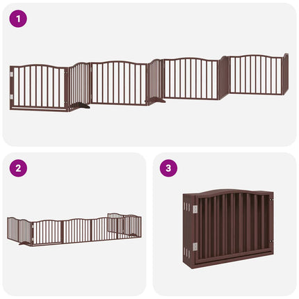 hundelåge med dør 8 paneler 640 cm foldbar poppeltræ brun