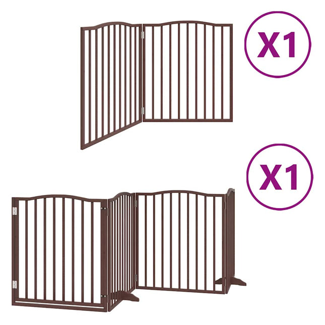hundelåge med dør 6 paneler 480 cm foldbar poppeltræ brun