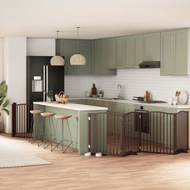 hundelåge med dør 6 paneler 480 cm foldbar poppeltræ brun