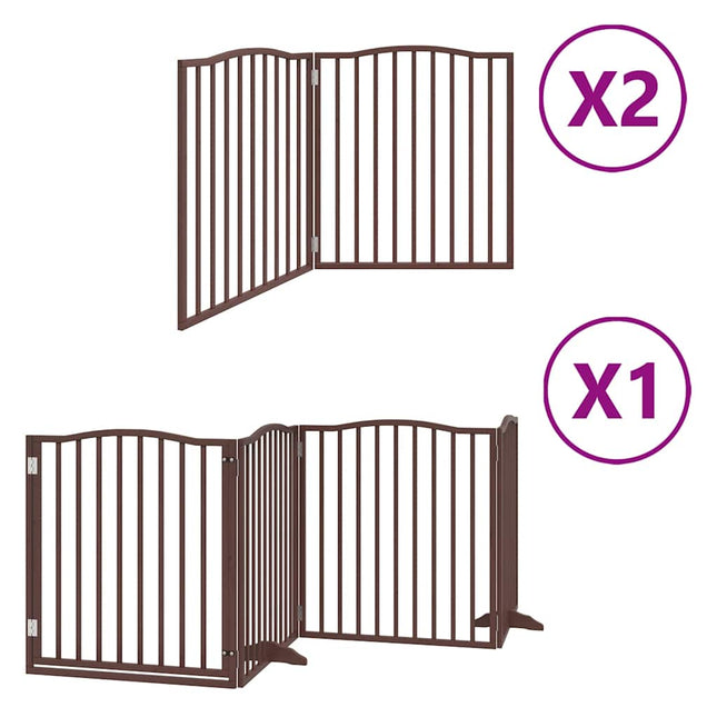 hundelåge med dør 8 paneler 640 cm foldbar poppeltræ brun