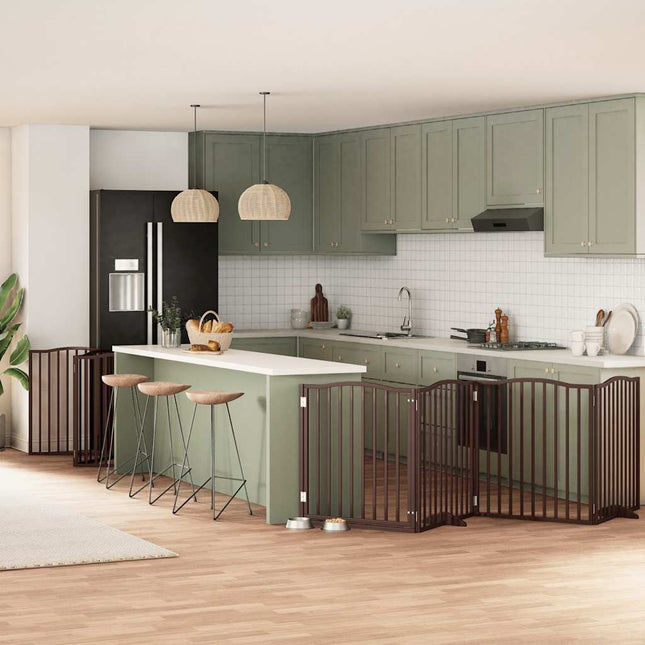hundelåge med dør 12 paneler 960 cm foldbar poppeltræ brun