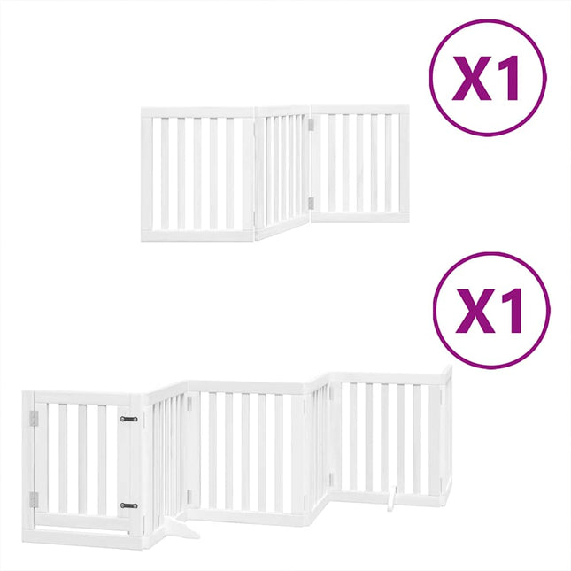 hundelåge med dør 9 paneler 450 cm foldbar poppeltræ hvid