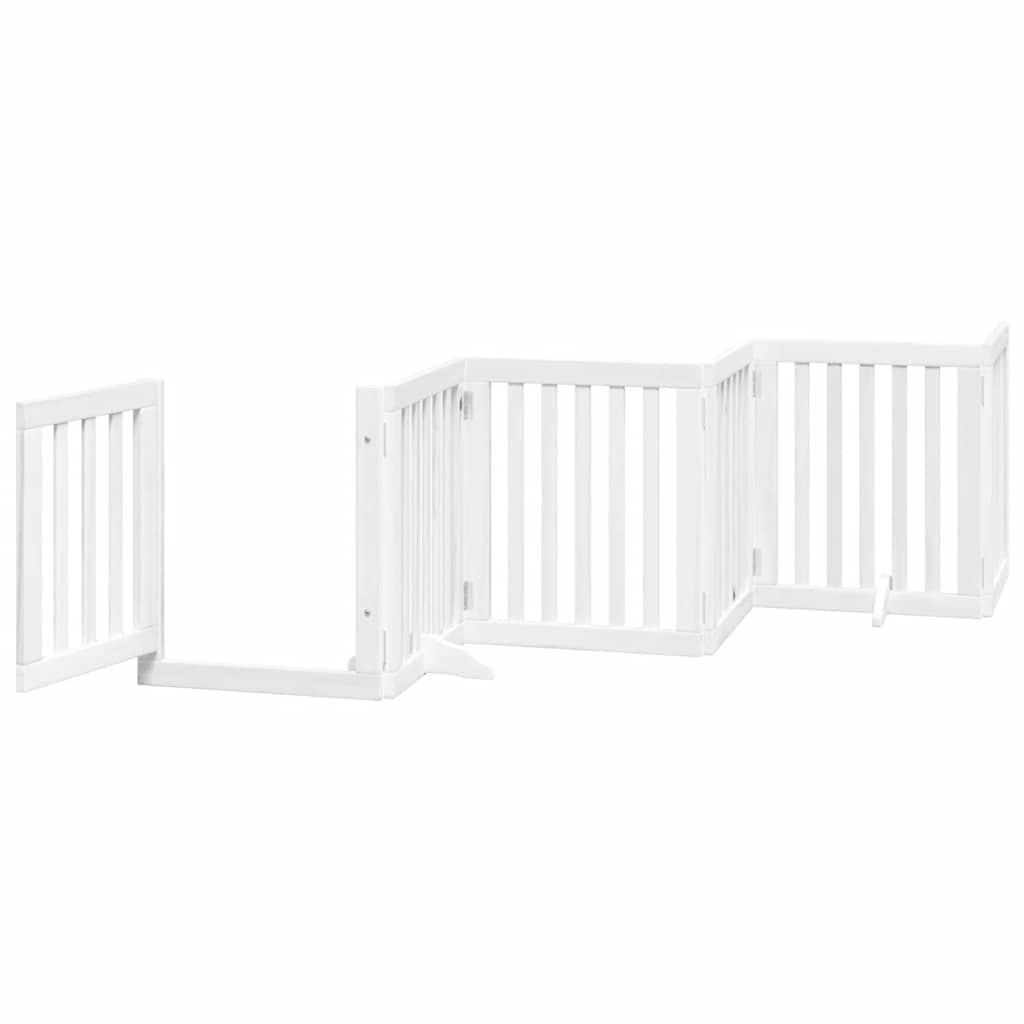 hundelåge med dør 9 paneler 450 cm foldbar poppeltræ hvid