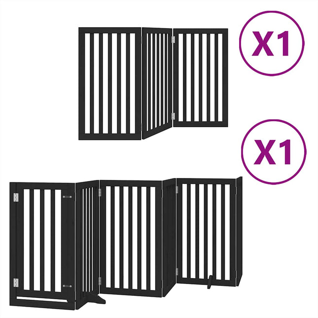 hundelåge med dør 9 paneler 450 cm foldbar poppeltræ sort