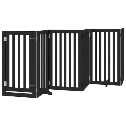 hundelåge med dør 12 paneler 600 cm foldbar poppeltræ sort
