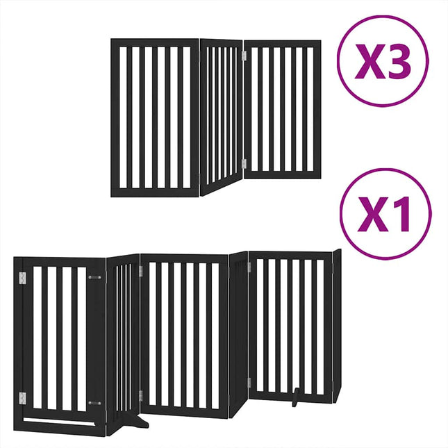 hundelåge med dør 15 paneler 750 cm foldbar poppeltræ sort