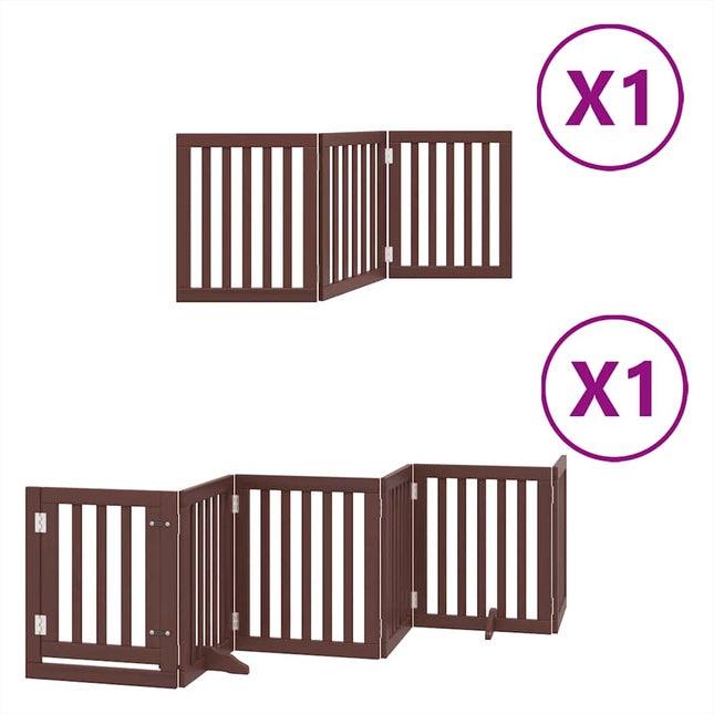 hundelåge med dør 9 paneler 450 cm foldbar poppeltræ brun