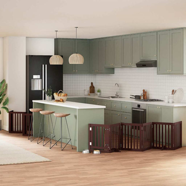 hundelåge med dør 15 paneler 750 cm foldbar poppeltræ brun