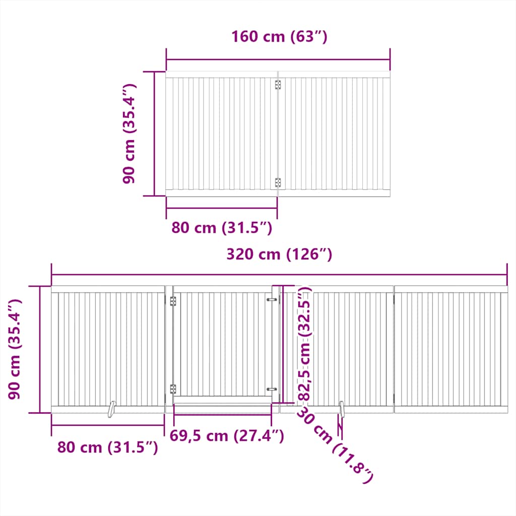 hundelåge med dør 12 paneler 960 cm foldbar poppeltræ