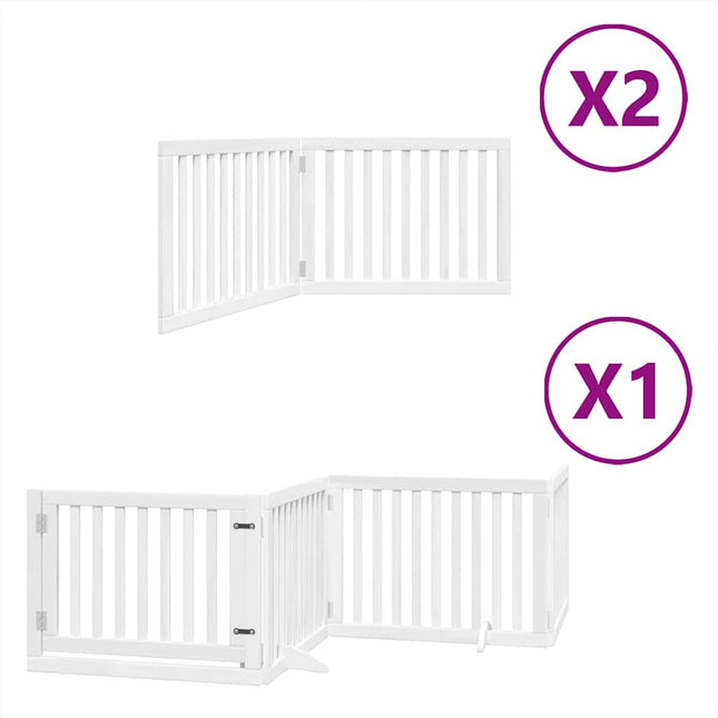 hundelåge med dør 8 paneler 640 cm foldbar poppeltræ hvid