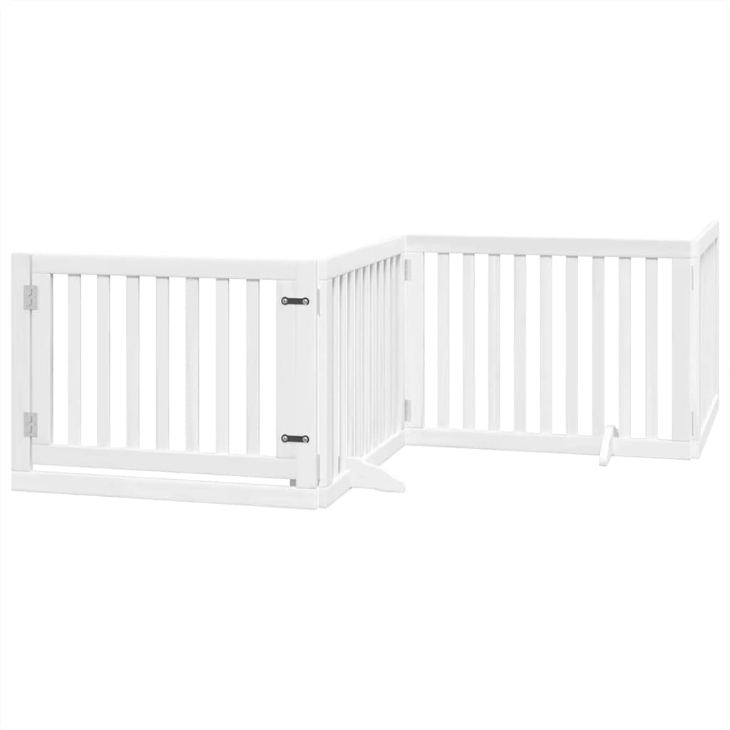 hundelåge med dør 8 paneler 640 cm foldbar poppeltræ hvid