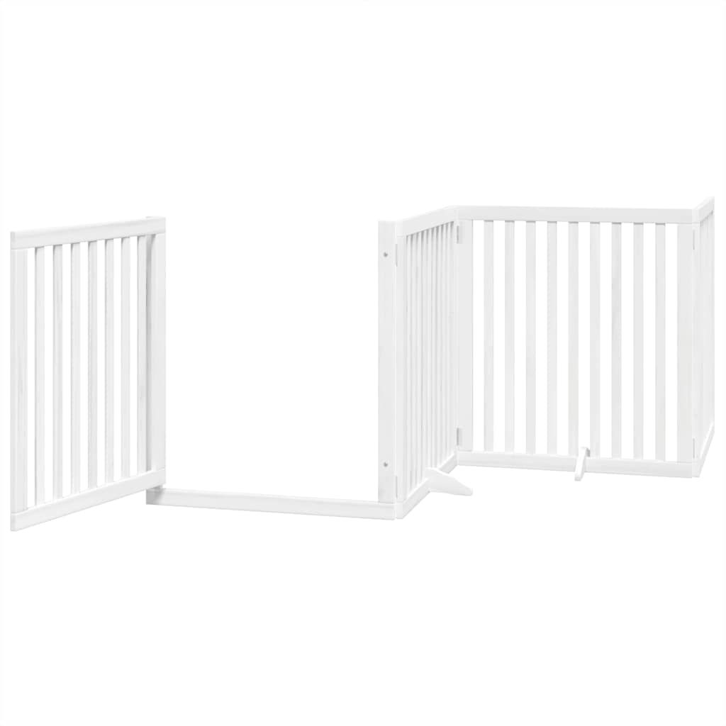 hundelåge med dør 6 paneler 480 cm foldbar poppeltræ hvid