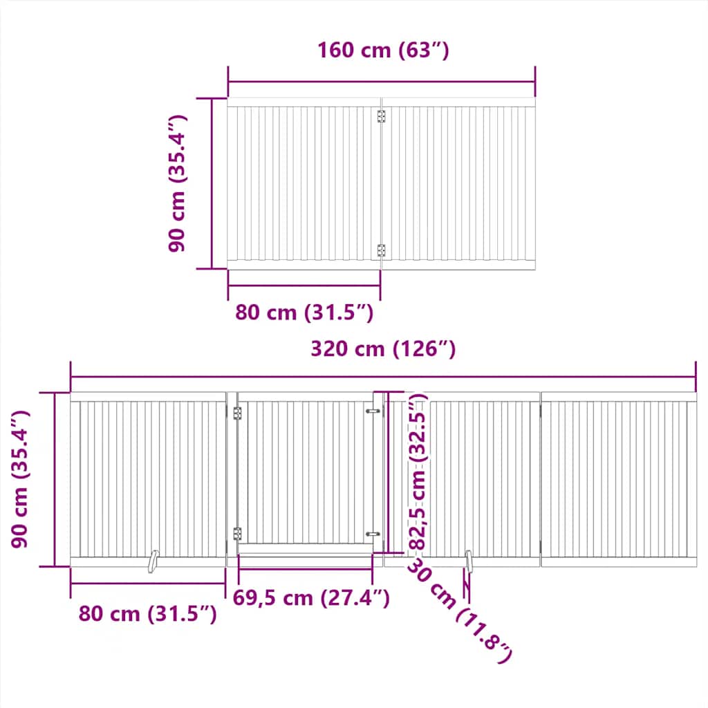 hundelåge med dør 10 paneler 800 cm foldbar poppeltræ hvid