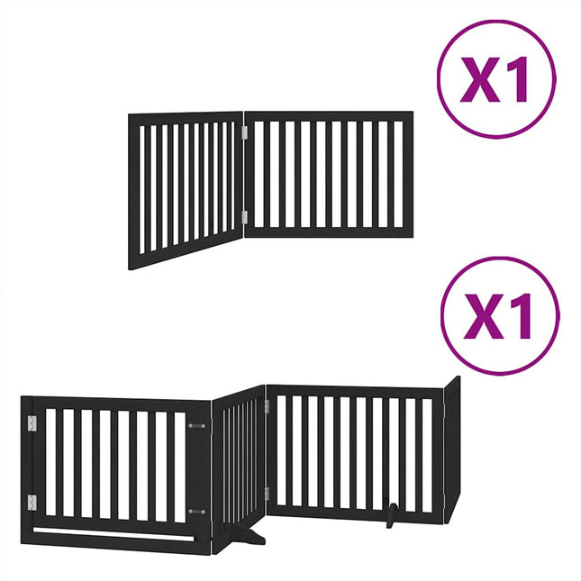 hundelåge med dør 6 paneler 480 cm foldbar poppeltræ sort
