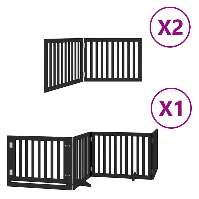 hundelåge med dør 8 paneler 640 cm foldbar poppeltræ sort
