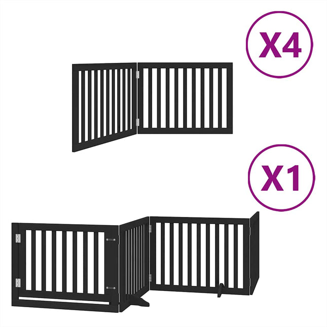 hundelåge med dør 12 paneler 960 cm foldbar poppeltræ sort