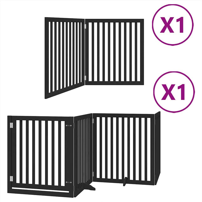 hundelåge med dør 6 paneler 480 cm foldbar poppeltræ sort