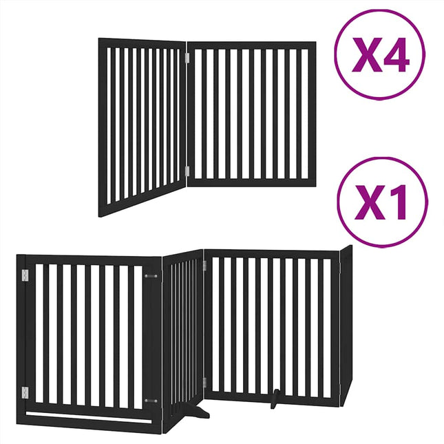 hundelåge med dør 12 paneler 960 cm foldbar poppeltræ sort