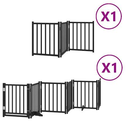 hundelåge med dør 9 paneler 450 cm foldbar poppeltræ sort