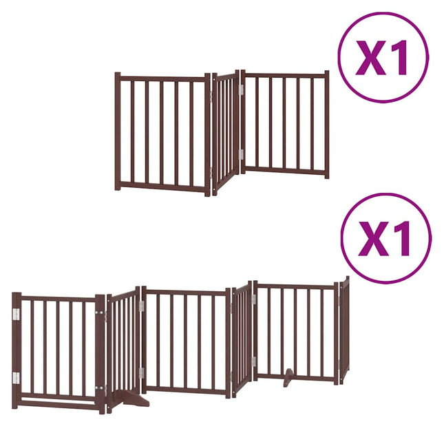 hundelåge med dør 9 paneler 450 cm foldbar poppeltræ brun