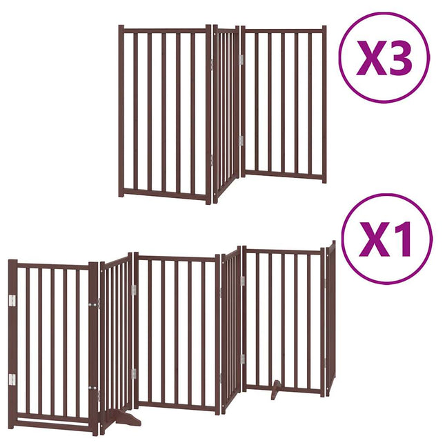 hundelåge med dør 15 paneler 750 cm foldbar poppeltræ brun