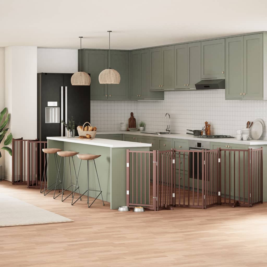 hundelåge med dør 15 paneler 750 cm foldbar poppeltræ brun