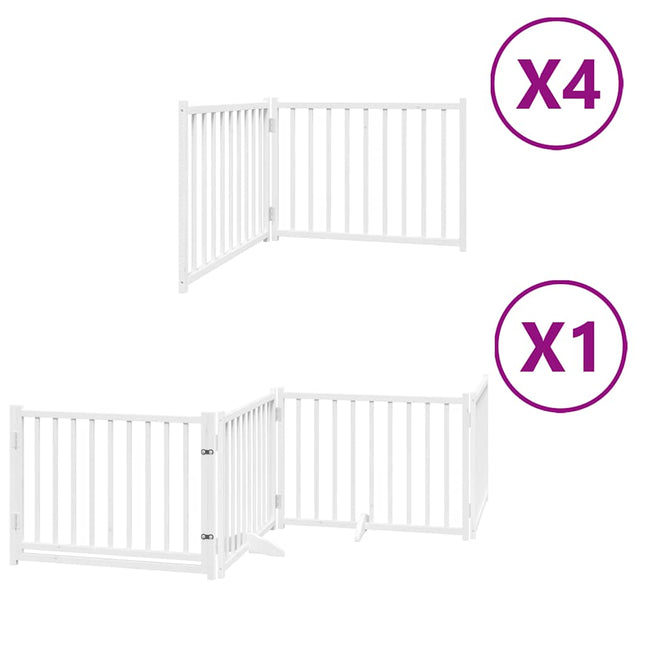 hundelåge med dør 12 paneler 960 cm foldbar poppeltræ hvid