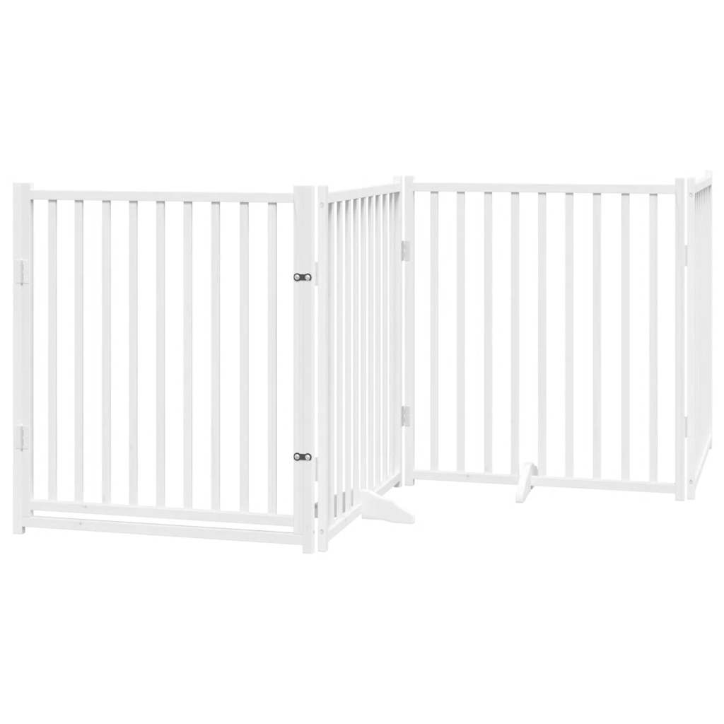hundelåge med dør 8 paneler 640 cm foldbar poppeltræ hvid