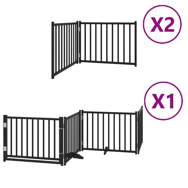 hundelåge med dør 8 paneler 640 cm foldbar poppeltræ sort