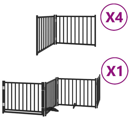 hundelåge med dør 12 paneler 960 cm foldbar poppeltræ sort