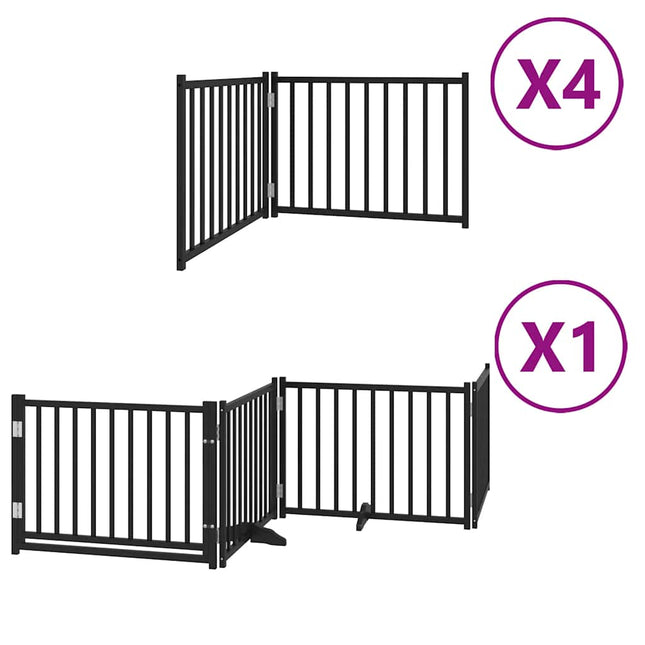 hundelåge med dør 12 paneler 960 cm foldbar poppeltræ sort