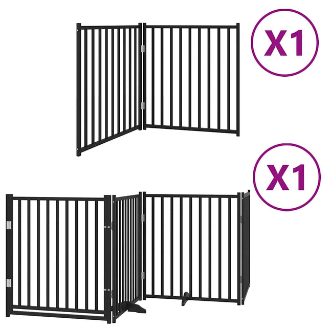hundelåge med dør 6 paneler 480 cm foldbar poppeltræ sort