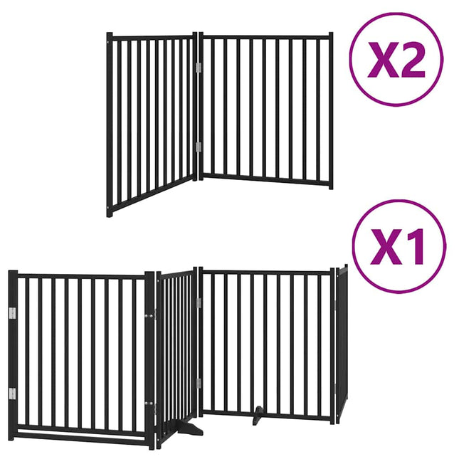 hundelåge med dør 8 paneler 640 cm foldbar poppeltræ sort