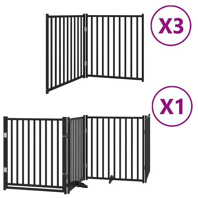 hundelåge med dør 10 paneler 800 cm foldbar poppeltræ sort