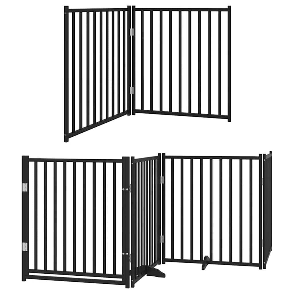 hundelåge med dør 12 paneler 960 cm foldbar poppeltræ sort