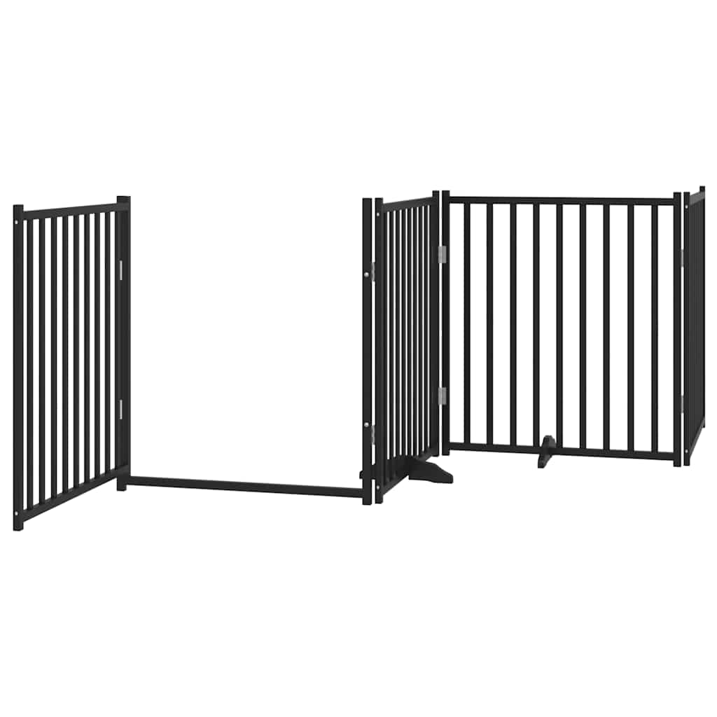 hundelåge med dør 12 paneler 960 cm foldbar poppeltræ sort