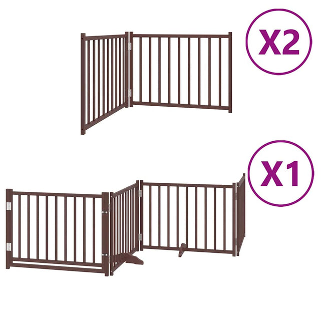 hundelåge med dør 8 paneler 640 cm foldbar poppeltræ brun