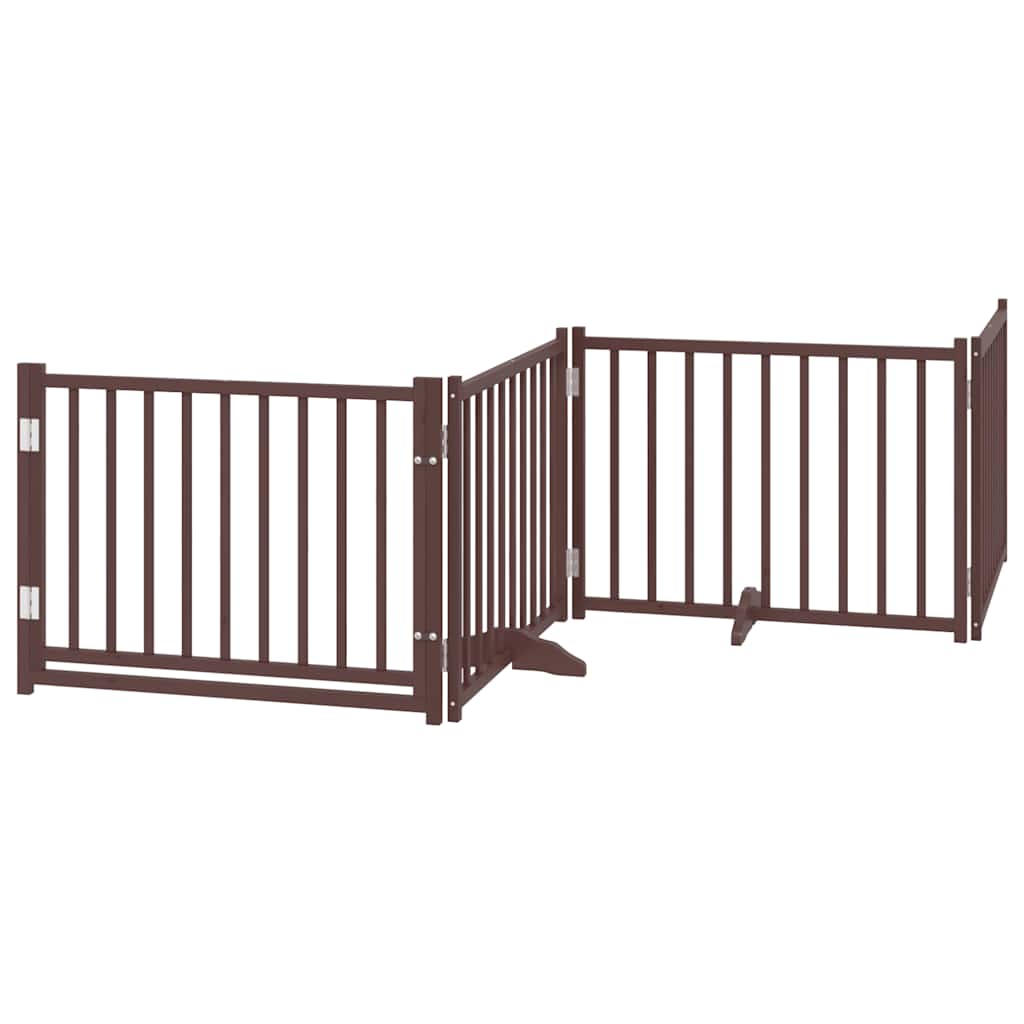 hundelåge med dør 8 paneler 640 cm foldbar poppeltræ brun
