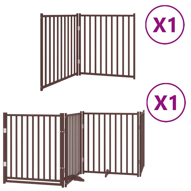 hundelåge med dør 6 paneler 480 cm foldbar poppeltræ brun