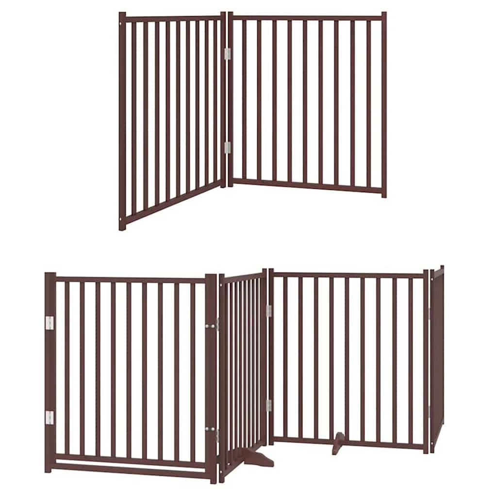 hundelåge med dør 6 paneler 480 cm foldbar poppeltræ brun
