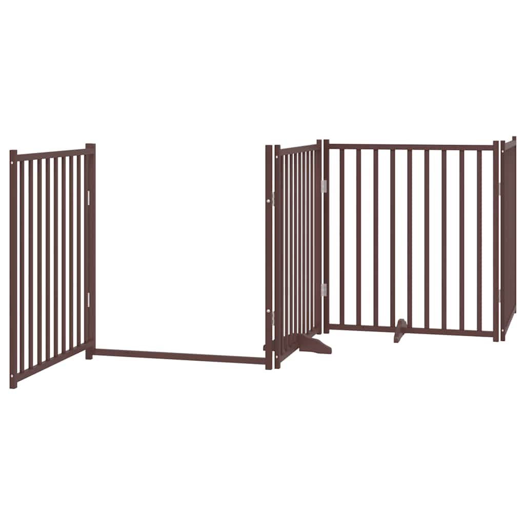 hundelåge med dør 6 paneler 480 cm foldbar poppeltræ brun