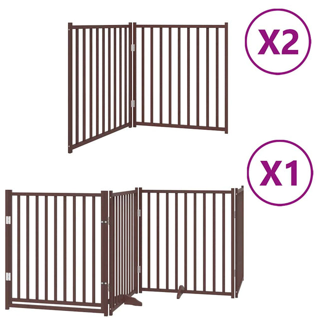 hundelåge med dør 8 paneler 640 cm foldbar poppeltræ brun