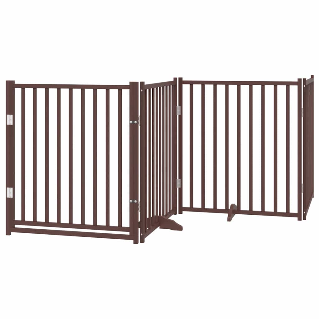hundelåge med dør 8 paneler 640 cm foldbar poppeltræ brun