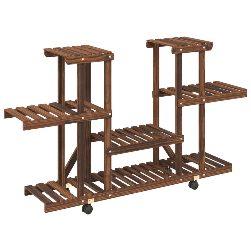 blomsterstativ med hjul 110x25x78 cm massivt fyrretræ