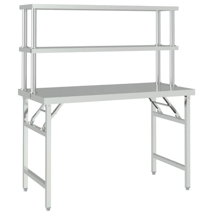 køkkenbord med tophylde 120x60x145 cm rustfrit stål