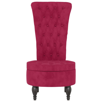 stol med høj ryg knapdesign velour vinrød