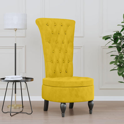 stol med høj ryg knapdesign velour gul