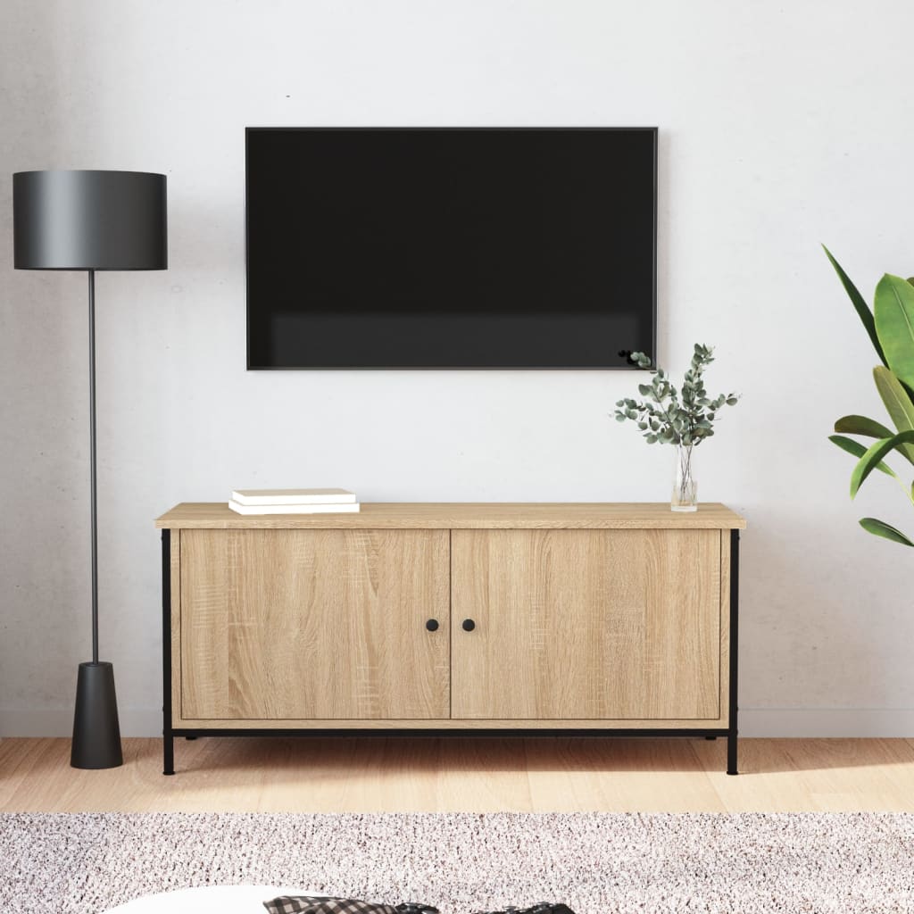tv-bord med låger 102x35x45 cm konstrueret træ sonoma-eg